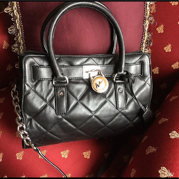 Michael Kors HAMILTON QUILTED LEATHER Satchel Handbag Shoulder Bag Black - Picture 12 of 16